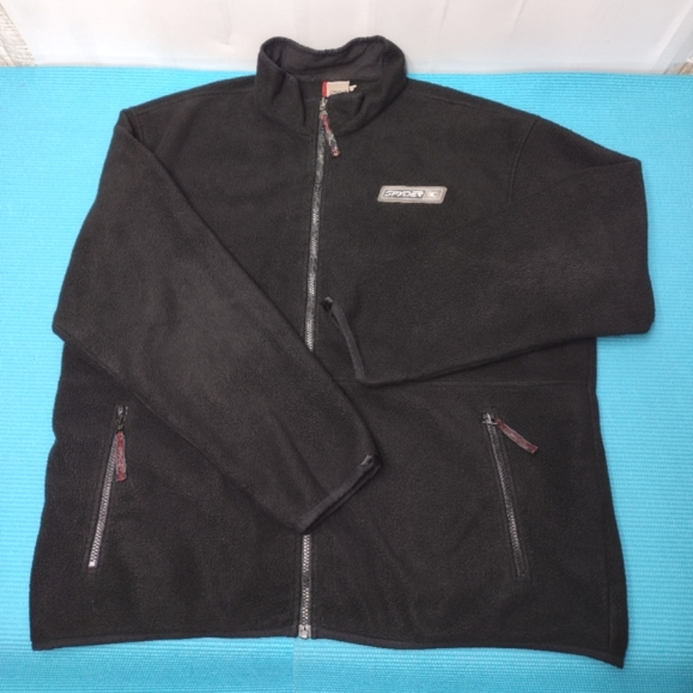 Spyder Men's Black Fleece Jacket Full Zip Embroidered Logo Size XXL